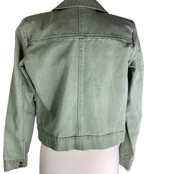 Jessica Simpson Fatigue Green Crop Denim Jacket Snaps & Zip Closure New Sz Small - Picture 12 of 16